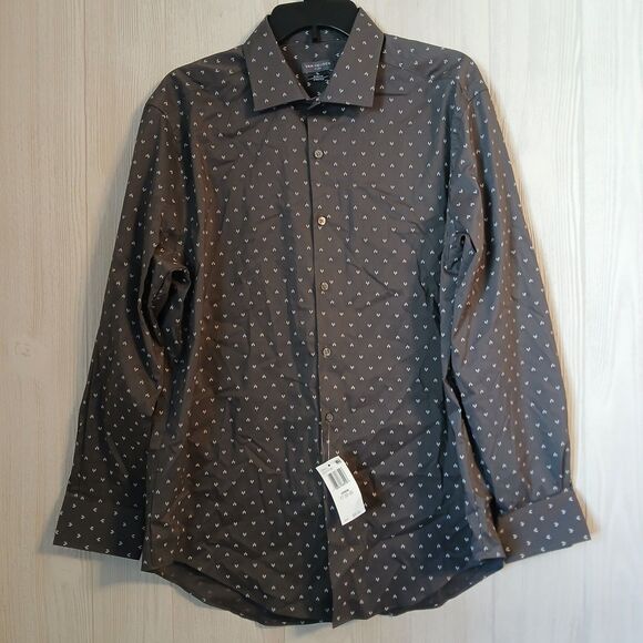 Van Heusen Men's Size XL Carbon Grey Flex Collar Slim Fit Stretch Dress Shirt - Picture 1 of 9